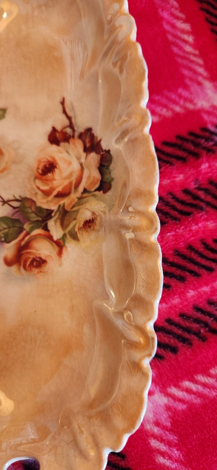 Vintage German Porcelain Oval Relish Dish with  Roses Designed