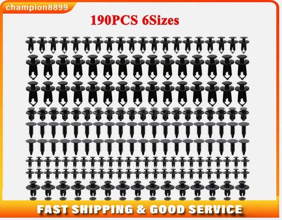 Sujetador automático sujetador plástico remache 190 piezas coche pasador remache clips kit Foto 2 de 4