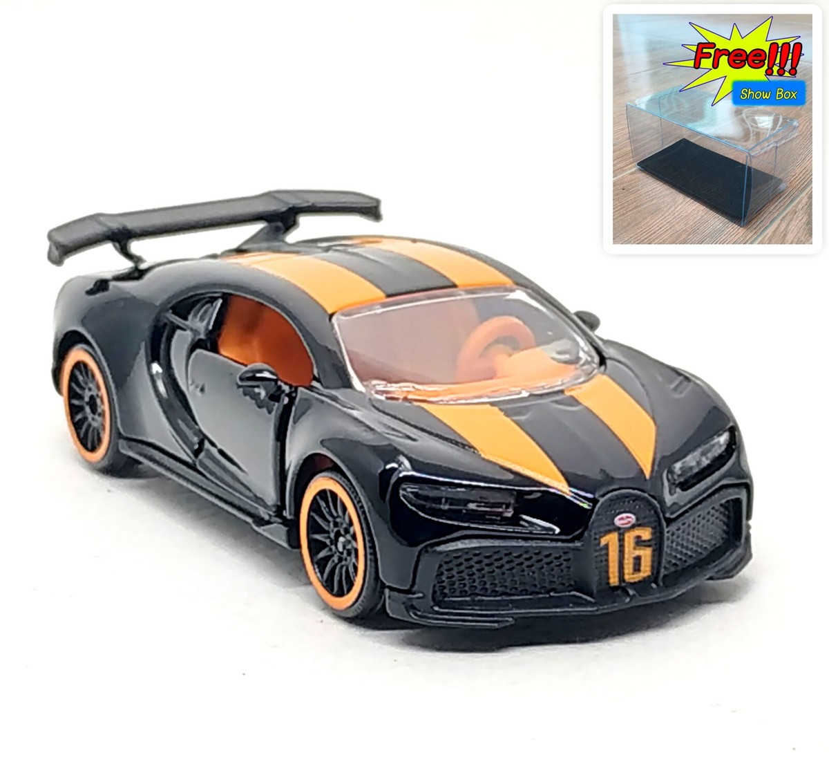 Majorette Bugatti Chiron Pur Sport Black / Orange Stripe 1:65 (3