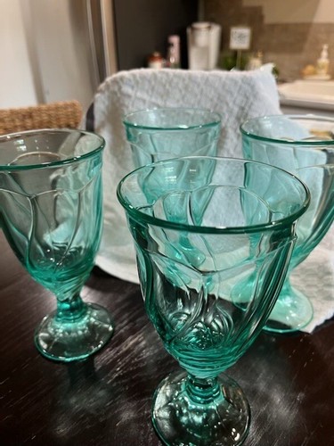 Aquamarine Noritake Sweet Swirl Set Of Four 4 Water Vintage Wine Goblets Glasses - Picture 3 of 3