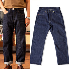 Red Tornado Men's Jeans High Rise Loose Straight Fit Pants Raw Denim Selvedge