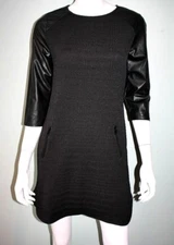 SANCTUARY CLOTHING VEGAN SLEEVE SKIMP NEW SZ XL BLACK KNIT FAUX LEATHER DRESS