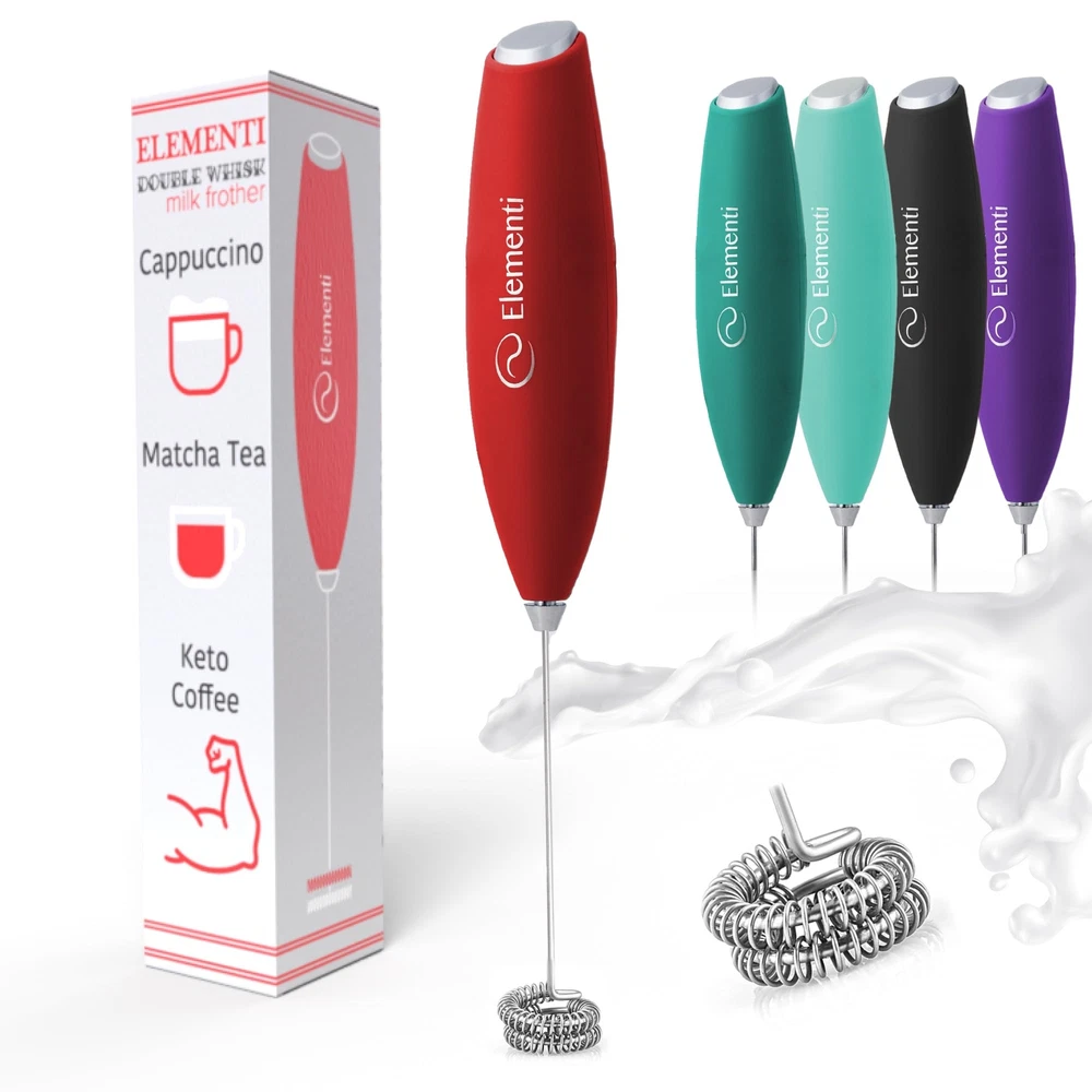 Milk Frother Handheld Double Whisk - Coffee Frother Electric Stirrer - Matcha...