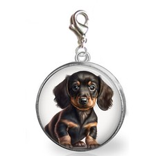 Dachshund Puppy Dog Clip On Charm Bracelet Purse Photo Jewelry