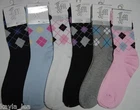 Argyle Print Womens/Teen Crew Socks 9-11 *6 Colors* Sold Per Pair #SPA