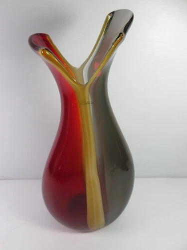 Large 17” Multicolored Art Glass Vase Handblown Murano /Nice! / Look! 👀🔥