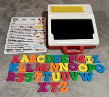 Fisher Price School Days Play Desk ChalkBoard Magnetic 1990 Letters Stencils VTG