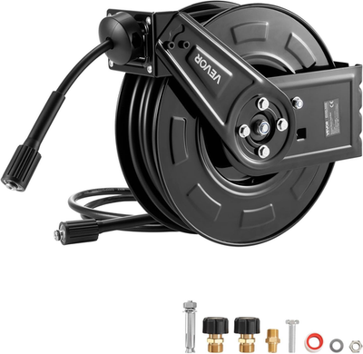 #ad 60ft Pressure Washer Hose Reel Auto Rewind 4000PSI Wall Floor Mount $161.99