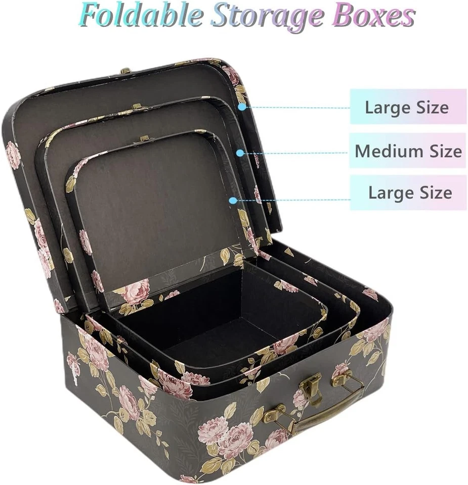 Декоративные коробки набор из 3 хранения с крышками, черные цветы - Изображение 4 из 4