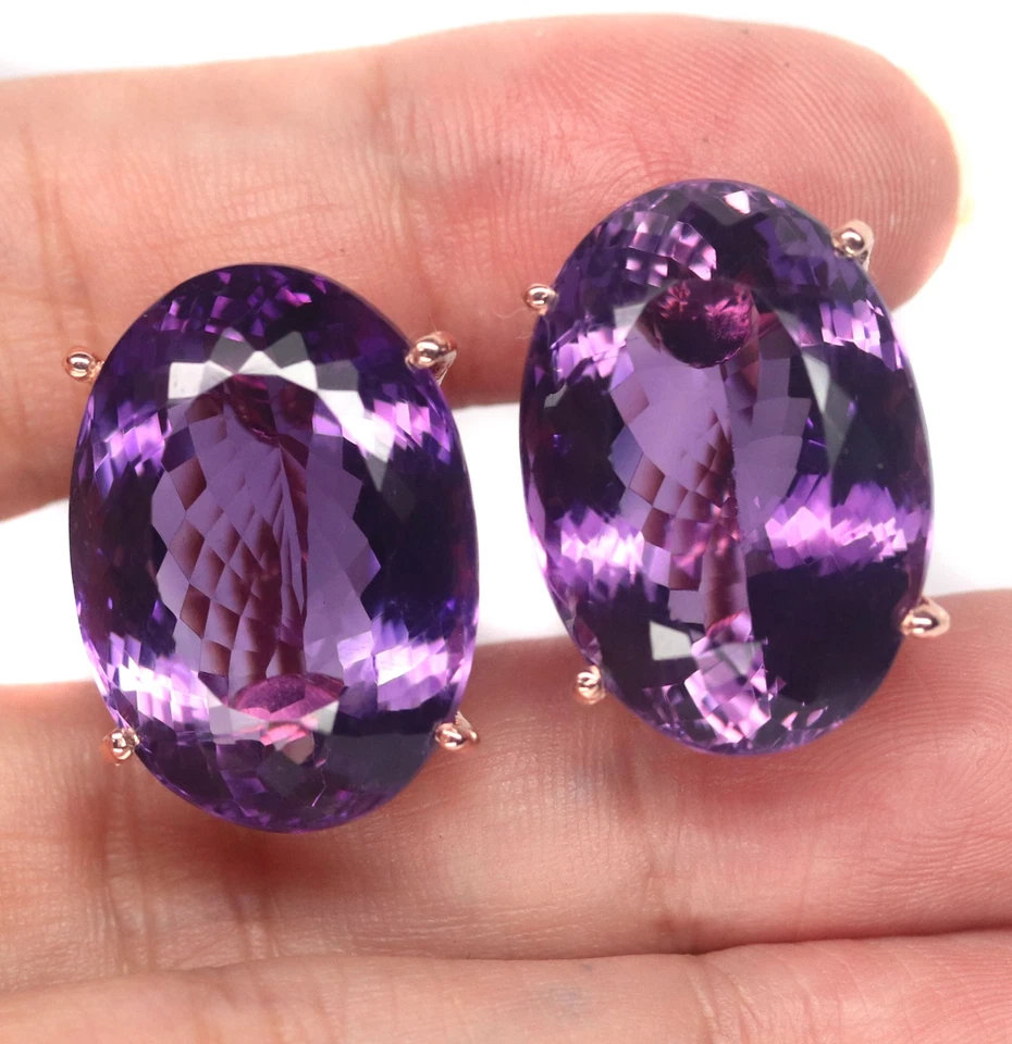 20CT Lab Created Amethyst Stud Earrings in 14K Rose Gold Over Women - Image 2 of 4