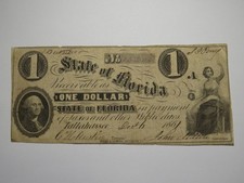 $1 1861 Tallahassee Florida Obsolete Currency Bank Note Bill -State of Florida
