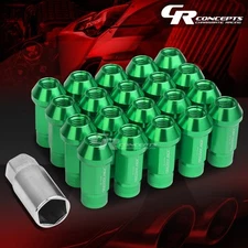 JDM GREEN 20PCS M12X1.5 25MM OD 50MM TALL OPEN END ALUMINUM LUG NUTS+ADAPTER