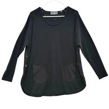 P Luca Tunic Top Womens S Lagenlook Witchy Oversized Black Lightweight Pockets