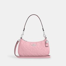 Coach New Pink Signature C Leather Teri Shoulder Bag /Charm/silver Hardware