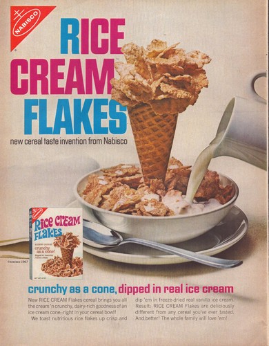 1967 Nabisco Rice Cream Flakes Cereal Print Ad Crunchy As A Cone Breakfast