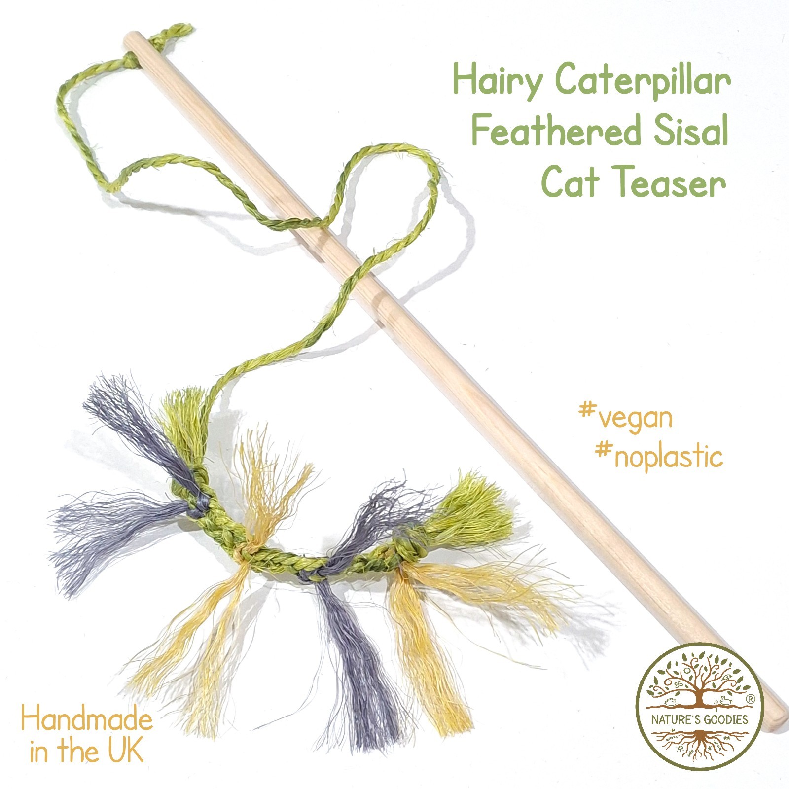Feathered Sisal Cat Teaser Stick Wand Vegan Eco-friendly Fun Chaser Toy for Cats