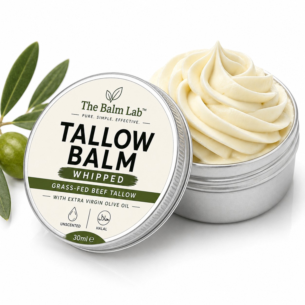 Whipped TALLOW BALM, Tallow CREAM, Beef Tallow Face Cream, Grass Fed OLIVE OIL