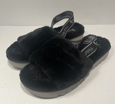 Koolaburra by Ugg Women  s Slingback Slide Sandals Black Size 9 Faux Fur Fuzzy