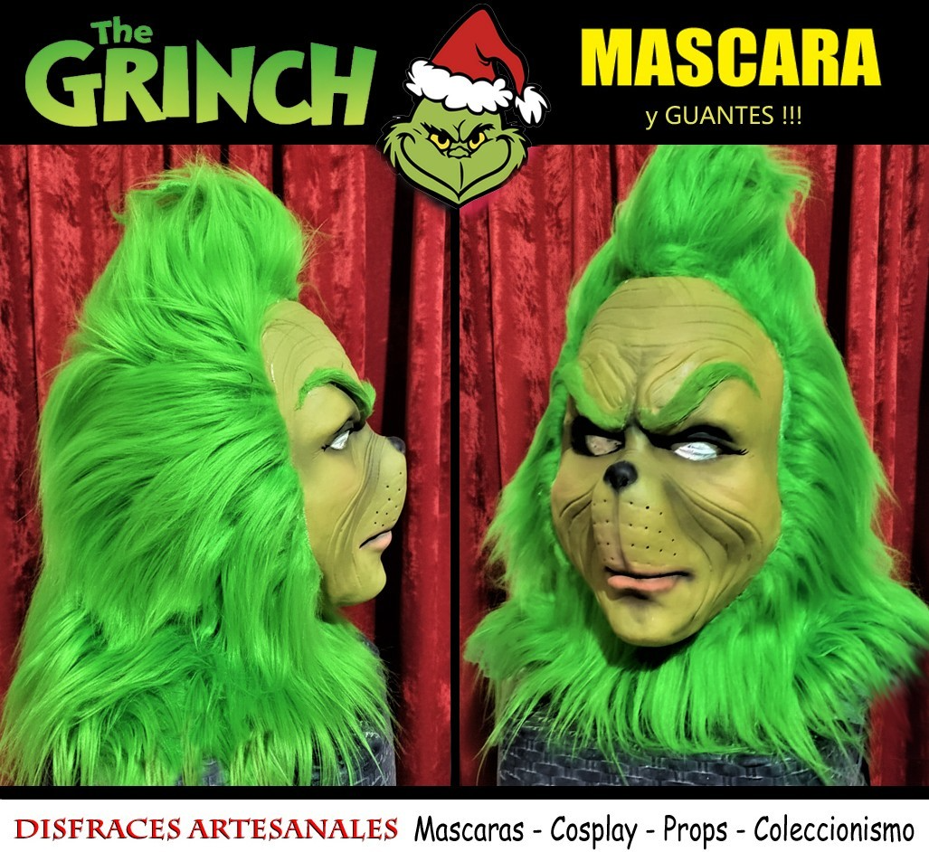 GRINCH latex MASK + GLOVES Christmas COSPLAY How Grinch Stole