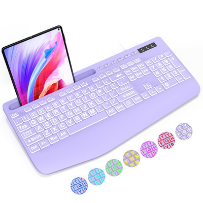 SABLUTE Large Print Backlit Computer Keyboards, Wired Lighted USB Purple 