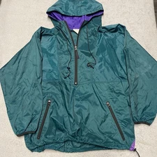Vintage Helly Hansen Windbreaker Jacket XS Green Nylon Pullover Hooded 90s