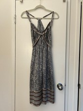 BCBG MAXAZRIA 100 Silk Paisley Handkerchief Halter Dress Blue Brown Size Large