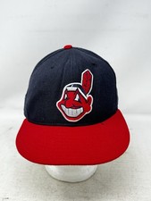 Vintage Cleveland Indians Fitted Hat 7 3/8 New Era Diamond Pro Model USA Made