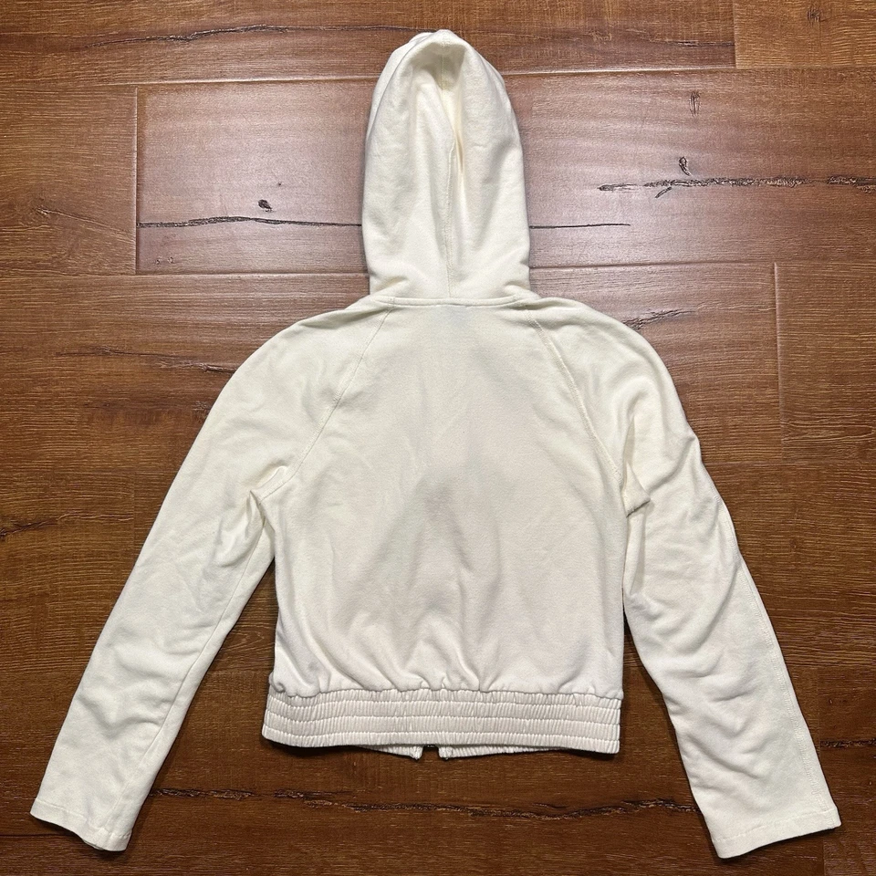 Suéter con Capucha Bebe Crop Vintage Para Mujer XS Marfil Cremallera Completa Brillo Y2K Muñeca De Colección Foto 2 de 4