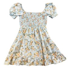 American Eagle Floral Smocked Puff Slv Mini Dress Sm Cottage Coquette Linen Bld