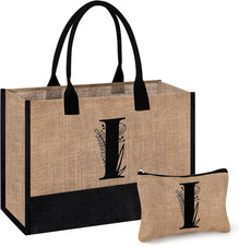 Personalized Initial Jute Tote Bag  Makeup Bag, Beach Bag, Monogrammed Birthday