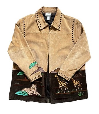 The Quacker Factory womens XL vintage suede leather jacket safari