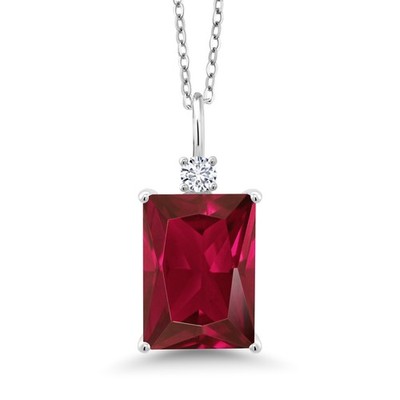 925 Silver Gemstone Birthstone and Lab Grown Diamond Pendant Necklace 18'' Chain