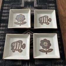 Vintage Otagiri Set Of 4 Square Trinket Soy Dishes Brown & Tan