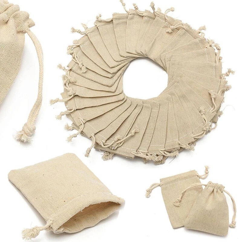 30pcs Bag Natural Linen Pouch Drawstring Burlap Jute Sack Drawstring Gift Bags- - Photo 1/4