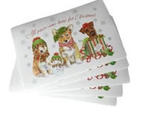 CHRISTMAS VINYL PLACEMATS 12"X18" Set of 5 ALL PAWS COME HOME FOR CHRISTMAS