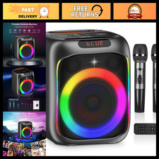 Portable Karaoke Machine with 2 Wireless Mics, 80W Bluetooth Speaker, LED Lights
