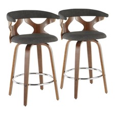 Gardenia Mid-Century Modern Counter Stool in Walnut and Charcoal Fabric by -