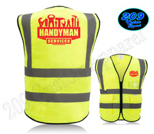HANDYMAN HI-VIS SAFETY VEST REFLECTIVE 2" STRIPS POCKETS PRINT FRONT BACK
