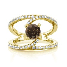 1.38 Ct Round Brown Smoky Quartz 18K Yellow Gold Plated Silver Swirl Ring