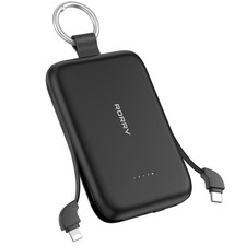 Portable Charger 30W PD 10000mAh Power Bank Built-in Cables Fast Black