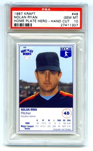 NOLAN RYAN (POP 78) 1987 KRAFT HAND-CUT HOME PLATE HEROES PSA-10 GEM-MT CARD #48
