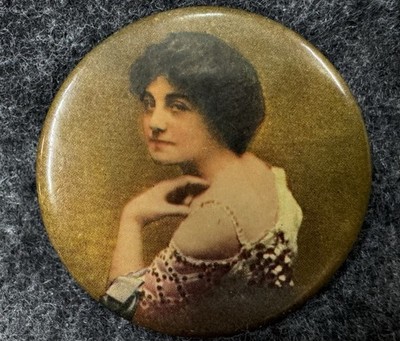 Antique Victorian Era 2 1/4 Inch Pretty Woman Celluloid Metal Pocket Mirror