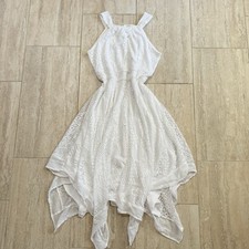 Chicos Vintage Y2K White crochet lace Assymetrical fairycore Midi Dress Sz L