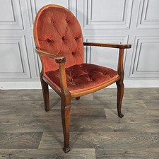 Vintage Armchair – Solid Wood – Velvet Buttoned Back Chair Seat - Antique Style