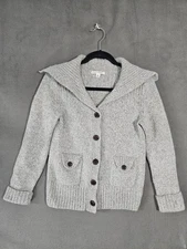 Banana Republic Womens M Cardigan Sweater Gray Cowl Pockets Wool Angora Rabbit 