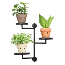 Rotating Window Wall Plant Shelves Stand Holder, 3 Tiered Metal Floating Plan...
