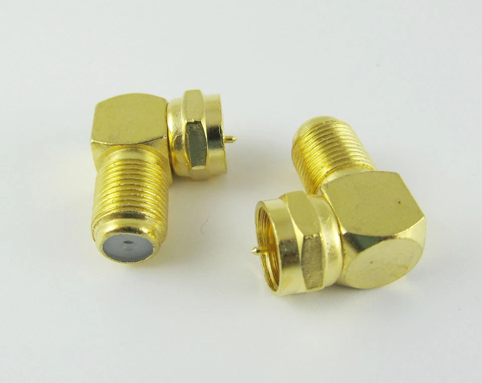 1x Gold F Male Plug to F Female Jack Right Angle Coaxial TV RF Adapter Connector - Image 3 of 4