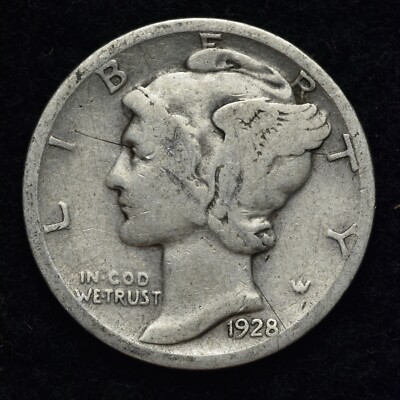 1928 Mercury Silver Dime GOOD / VG FREE SHIPPING 