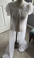 Vintage Beautiful Gilead Sheer White Peignoir Robe With Lace Med Negligee