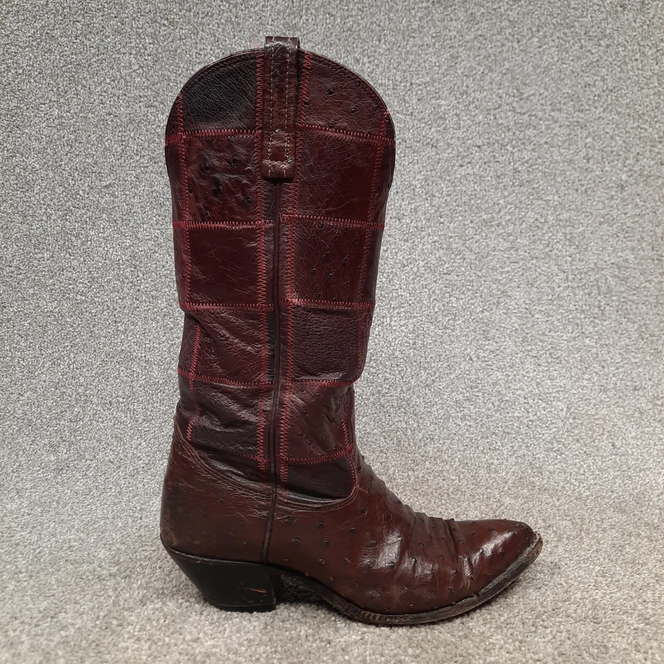 Nocona Quill Ostrich Leather Western Cowboy Boots Womens Size 6.5 D Burgundy - Image 2 of 4